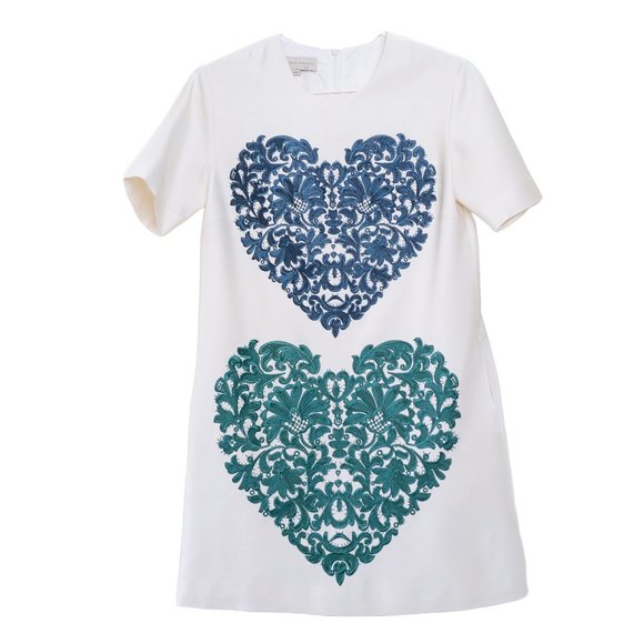 Stella McCartney Dresses & Skirts - Stella McCartney White Silk Wool Mini Dress Embroidered Hearts